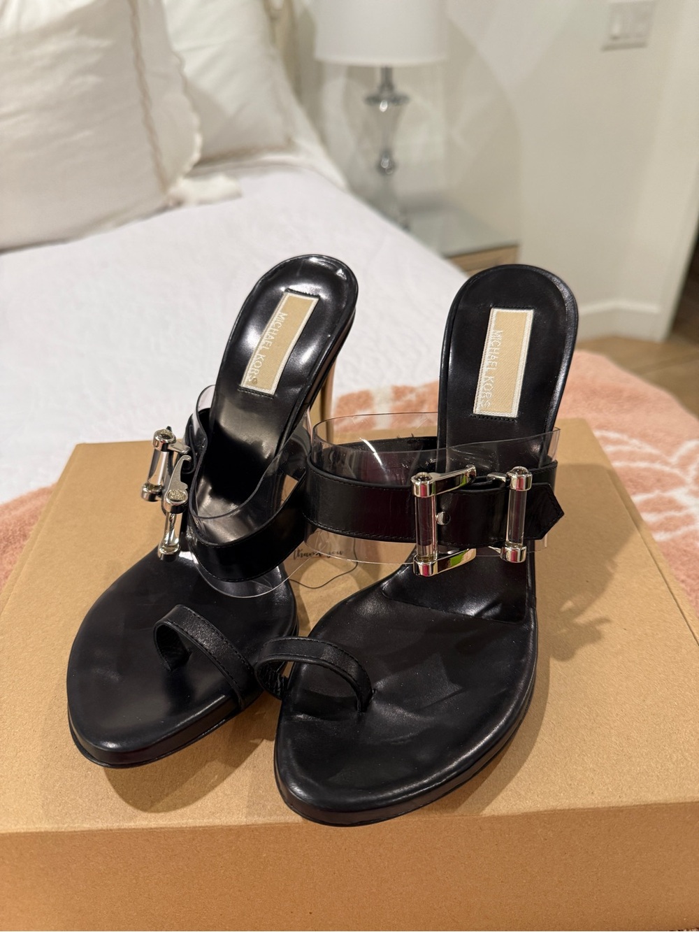 Michael Kors Black Leather Buckle Heel Sandals